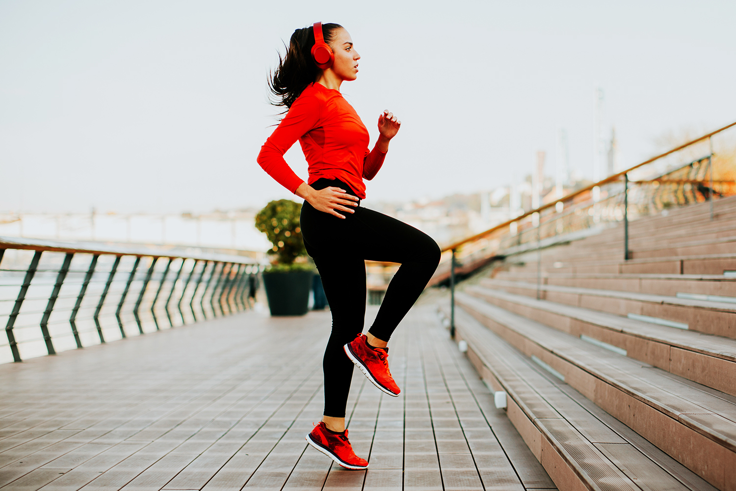View at young woman exercising outside